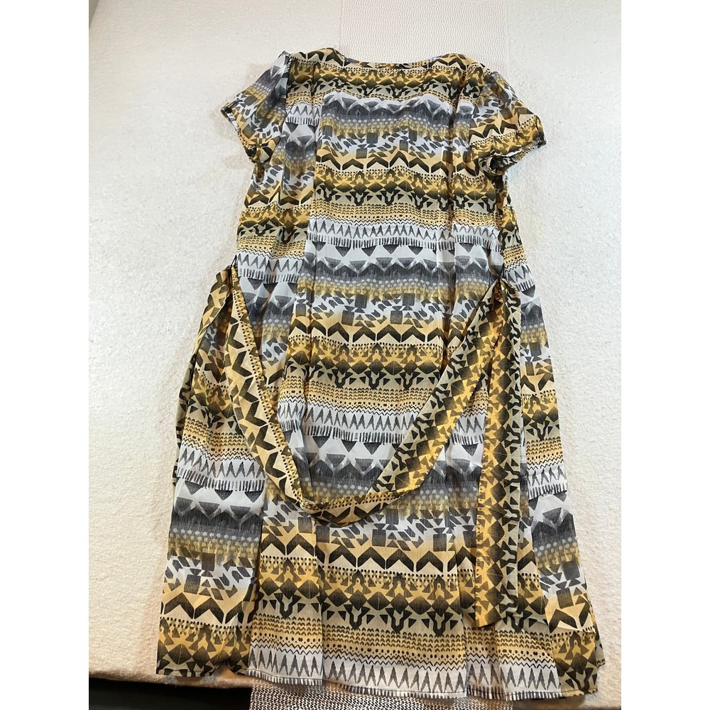 Robert Louis NWT Geometric Tribal Midi Dress Black Ivory Mustard Size M - Picture 2 of 7